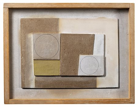 Ben Nicholson "March 60 (cub)" 1960
olio e rilievi su tavola in cassetta origina