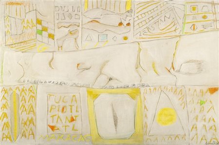 Gastone Novelli "Gomera" 1962
olio e tecnica mista su tela
cm 40x60
Firmato e da