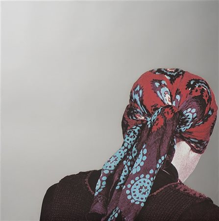 Michelangelo Pistoletto "Testa con foulard" 1982
serigrafia su acciaio inox luci