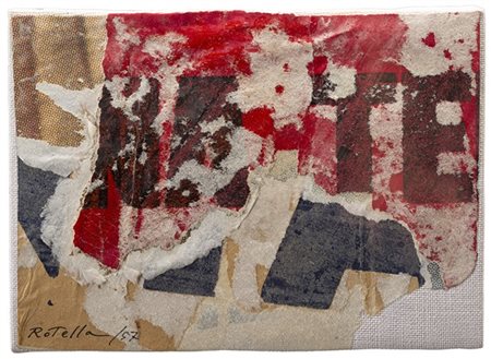 Mimmo Rotella "Rate" 1957 décollage su telacm 11x15,5Firmato e datato 57 in ba