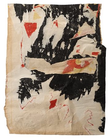 Mimmo Rotella "Senza titolo" 1957 circa
décollage su carta
cm 47x36,5
Firmato in
