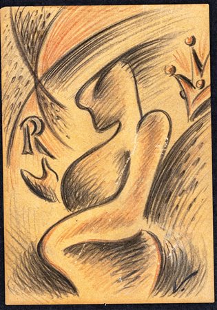 Lucio Venna Composizione con figure, corona e lettera R