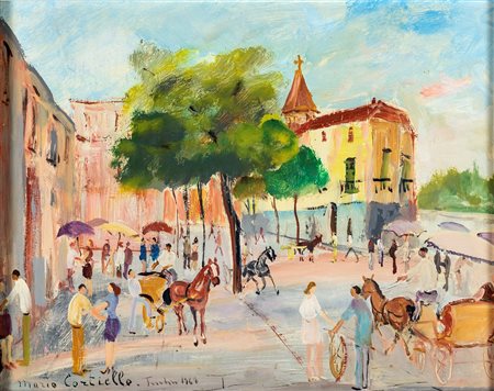 Mario Cortiello Strada di città con chiesa