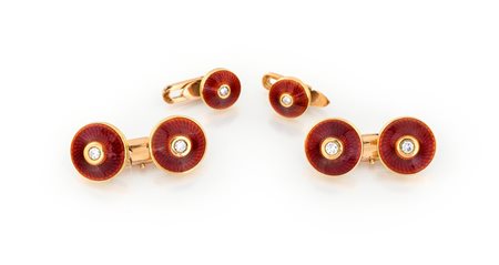 GEMELLI E BOTTONI DA SPARATO, ORO, SMALTI, BRILLANTI