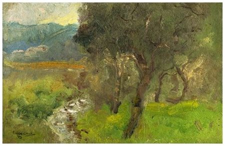 GIUSEPPE CASCIARO Ortelle 1863 – Napoli 1945 Nusco 1918 Olio su cartone 16,5...