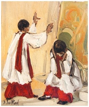 DOLORES PUTHOD Milano 1934 Prima della processione 1996 Olio su tela 35,3 x...