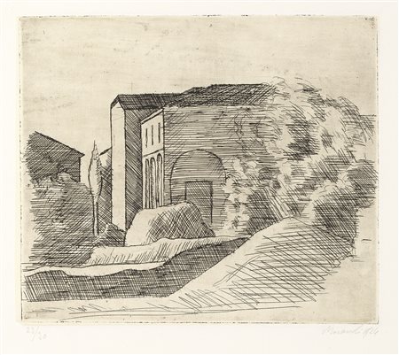 Giorgio Morandi Bologna 1890 - 1964 La casetta con il portico e il cipresso...