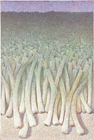 Fabio Aguzzi Milano 1953 Porri, 1992 Olio su tela, cm. 120x79,5 Firma al...