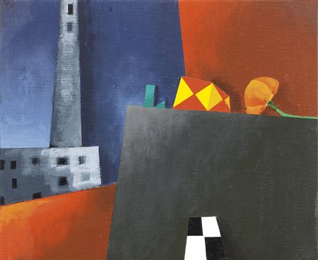 Emilio Tadini Milano 1927 - 2002 Natura morta Olio su tela, cm. 38x46 Firma e...