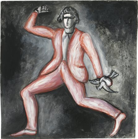 Roberto Barni Pistoia 1939 Figura con colomba, 1988 Acrilico su carta, cm....