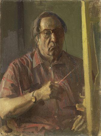 Pietro Annigoni Milano 1910 - Firenze 1988 Autoritratto Olio su cartone...
