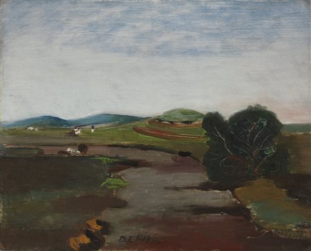 Filippo de Pisis Ferrara 1896 - Milano 1956 Paesaggio, (1916?) Olio su...