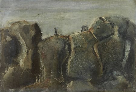 Mario Sironi Sassari 1885 - Milano 1961 Composizione con rocce e figure,...