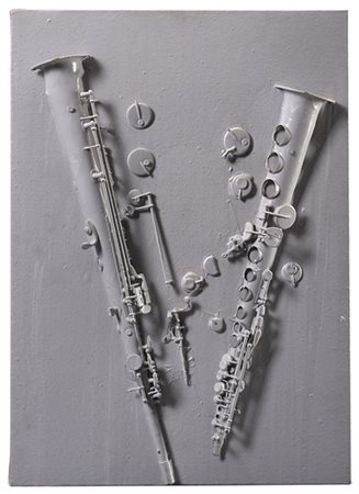 Arman "Senza titolo" 1998
sassofono su tela e pittura acrilica applicata su tavo