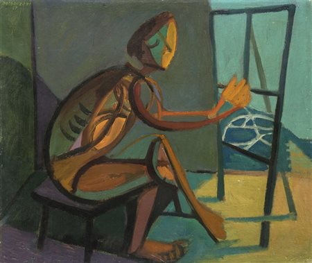 Aldo Borgonzoni "Il pittore" 1947
olio su cartone
cm 51x61

Esposizioni
"Artisti