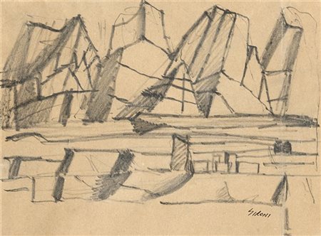 Mario Sironi "Paesaggio con montagne" 1947 circa
matita su carta
cm 16,7x22,2

O