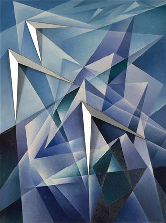 Alessandro Bruschetti "Volo ad alta quota" 1970
olio e collage su masonite
cm 70