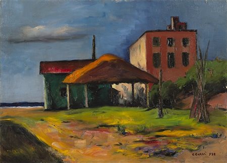 Carlo Carrà "Case nel sole" 1932
olio su cartone telato
cm 40x55
Firmato e datat