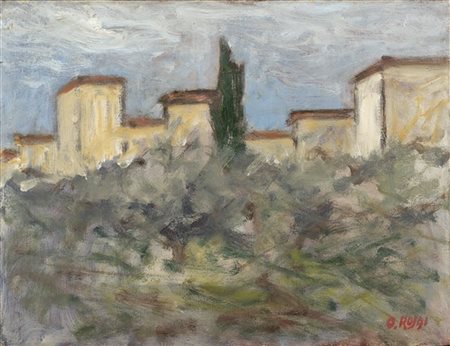 Ottone Rosai "Case e ulivi" 1953
olio su tela
cm 50,7x65,5
Firmato in basso a de