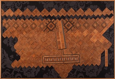Enrico Baj "Home sauvage" 1962
assemblage di legno e tessuto applicati su tavola