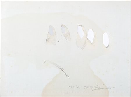Shozo Shimamoto "Untitled - Esquisse Hole 8" 1962
tecnica mista e buchi su carta