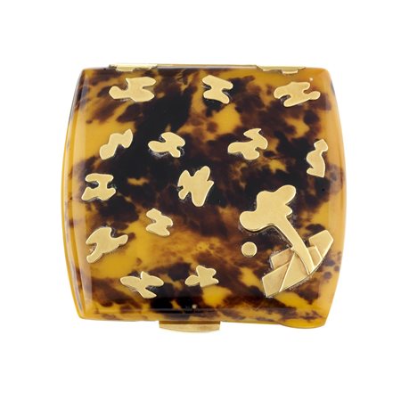 SCATOLA PORTASIGARETTE IN TARTARUGA E ORO, 1990 CIRCA di forma a cuscino,...
