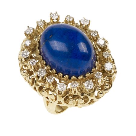 ANELLO IN ORO GIALLO, DIAMANTI E LAPISLAZZULI montatura traforata...