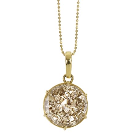 PENDENTE IN ORO GIALLO, CRISTALLO E DIAMANTI realizzato a forma circolare in...