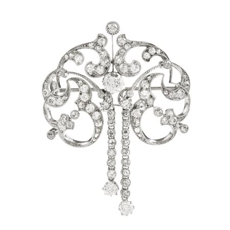 SPILLA IN PLATINO, ORO BIANCO E DIAMANTI montatura traforata modellata a...