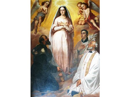 P. Vivaldi (XIX) Madonna con Angeli San Giacomo e San Luigi Gonzaga Olio su...