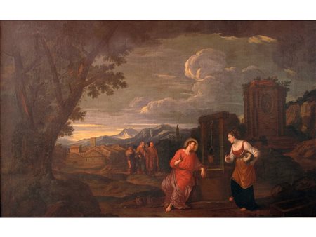 Scuola bolognese fine XVII-inizio XVIII secolo Samaritana al pozzo Olio su...