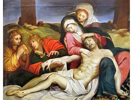 Scuola bolognese del XVII secolo Deposizione Olio su tela Misure 73x86 cm