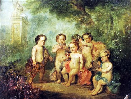 Seguace di Franz Wouters (1612-1659) Baccanale Olio su tavola Misure 26x32 cm