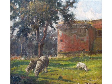 Vincenzo Loria (Salerno 1849 - La Spezia 1939) Pecore al pascolo Olio su...