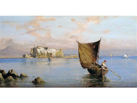 Giuseppe Carelli (Napoli 1858-Portici 1921) Marina napoletana Olio su tavola...