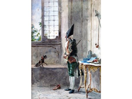 Roberto Fontana (Milano 1844-1907) Scena d'interno Acquarello su carta...