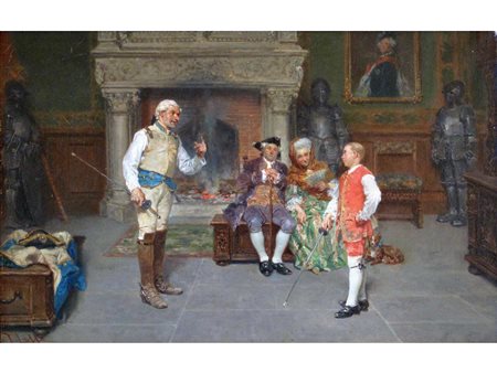 Tito Lessi (Firenze, 1858-1917) Addestramento alla spada Olio su tela Firmato...