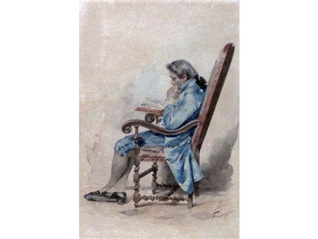 Giovanni Lessi (Firenze 1852-1922) Uomo in lettura Acquarello su carta...