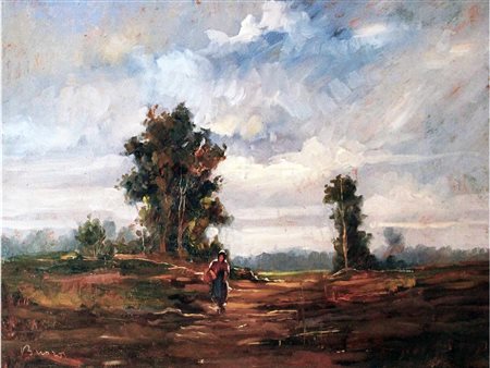 Vittorio Buora (Torino 1910-1966) Paesaggio Olio su cartone Misure 44.5x33 cm