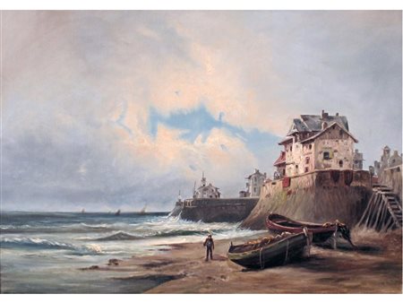 Anonimo francese del XIX secolo Costa francese Olio su tela Misure 51.5x73 cm