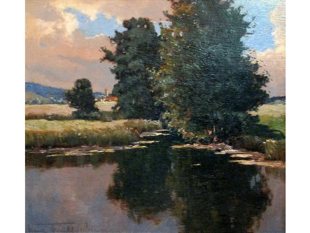 Franz Frank (1897-1986) Paesaggio Olio su tavola Firmato e datato 1922 Misure...