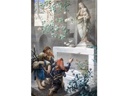 Karl Joseph Geiger (1822-1905) Tre nani all'altare della Madonna Acquarello...