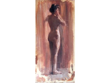 Anonimo dell'inizio XX secolo Nudo femminile Olio su cartoncino Misure...