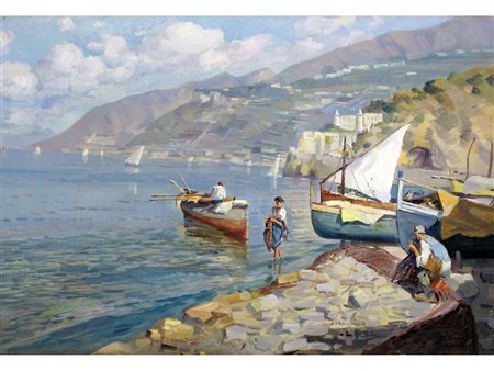 Paesaggio Lacustre Olio su cartoncino Inizio XX secolo Non firmato Misure...