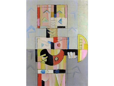 Ibrahim Kodra (Albania 1918 - 2006) Musicista Olio su cartone A tergo firmato...