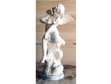 Giuseppe Gambogi (Napoli XIX-XX) Putto alato con farfalla Marmo bianco...