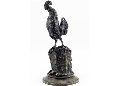 Auguste Nicolas Cain (Parigi 1822-1894) Gallo cantante su un cesto Bronzo...