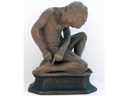 Firma illeggibile dell'inizio del XX secolo Spinario Terracotta Firmato...