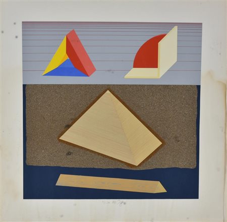 Lucio Del Pezzo COMPOSIZIONE serigrafia e collage su cartoncino, cm 64x64...