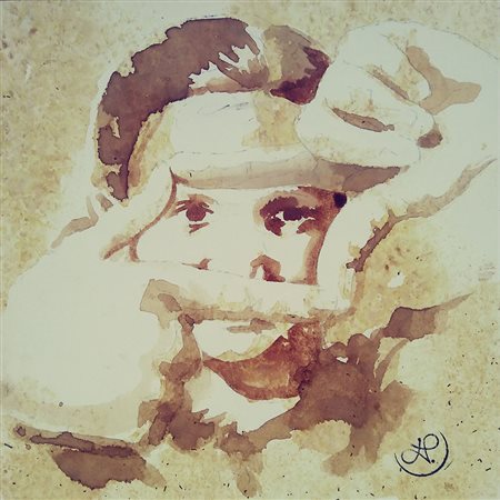 POTENZIERE LUNA Cuneo (Cuneo) 1977 Tik tok Pittura al tabacco e caffè su...